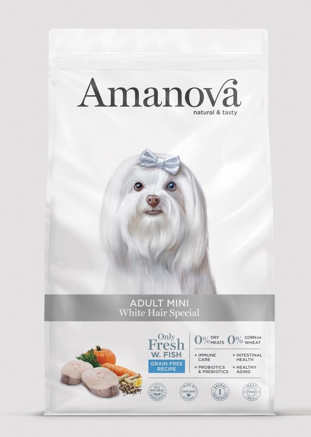 8713037378257 Amanova dog adult mini White hair 2kg
